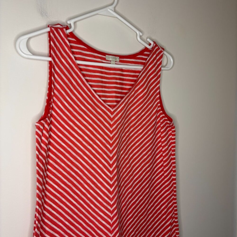 TALBOTS V-Neck Striped Tunic Womens S Coral White Sleeveless Stretch Summer - Picture 3 of 5